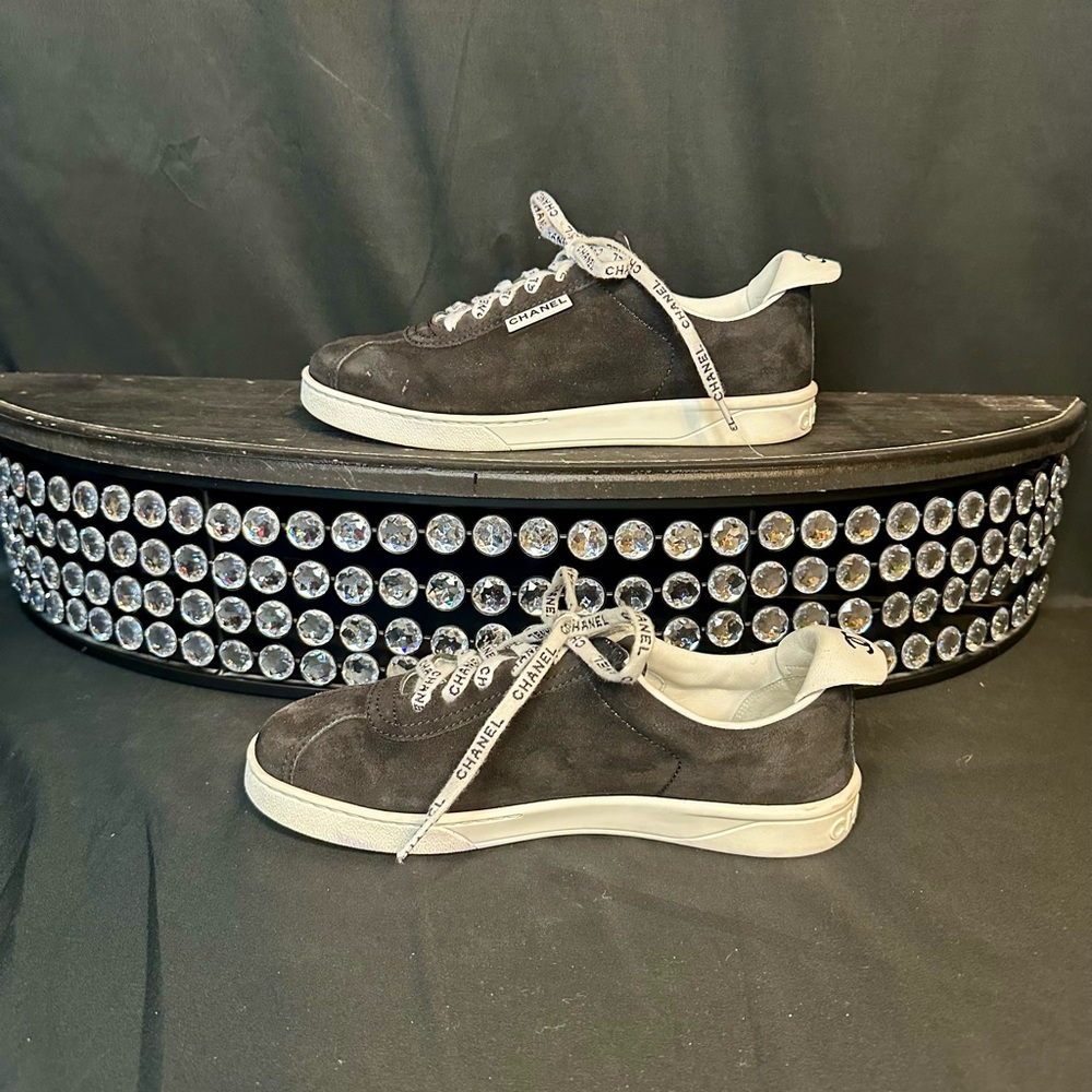 CHANEL Black Suede Sneakers with White Leather Accents - Picture 6 of 12
